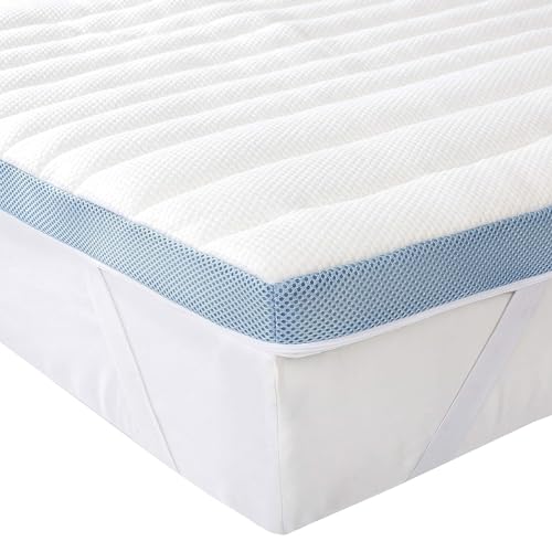 Amazon Basics Topper Singolo 80 x 190 cm in Memory Foam, 5 cm Coprimaterasso con Angoli Elastici, Bianco - Design e materiali