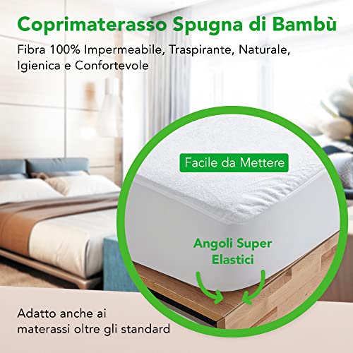 Coprimaterasso Matrimoniale Impermeabile 160 X 190 - Tessuto Spugna Di Bambù Naturale Super Morbido - Angoli Super Elastici Fino a 30 cm - Rinfrescante, Traspirante,Silenzioso, Antiacaro, Anallergico - Prova pratica