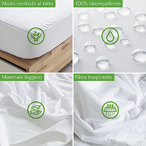 Coprimaterasso Matrimoniale Impermeabile 160 X 190 - Tessuto Spugna Di Bambù Naturale Super Morbido - Angoli Super Elastici Fino a 30 cm - Rinfrescante, Traspirante,Silenzioso, Antiacaro, Anallergico - Funzionalità e accessori