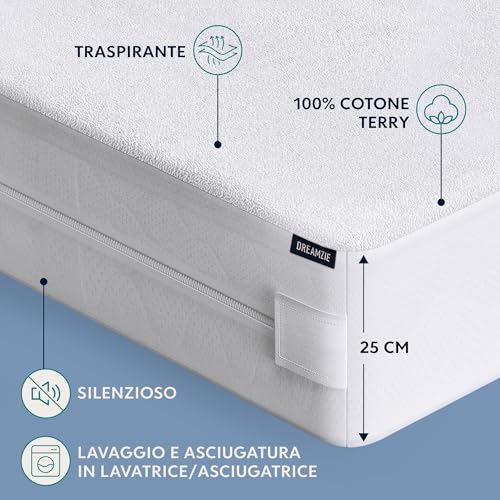 Dreamzie Coprimaterasso Singolo Impermeabile 90x190x25 cm - Coprimaterasso Antiacaro Integrale con Chiusura a Zip per Allergici - Dettaglio recensione 4