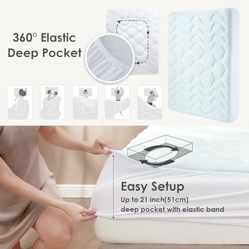 EHEYCIGA Topper Matrimoniale 160x190, Memory Foam Coprimaterasso Respirabile con Tasca Extra Profonda, Bianco - Dettaglio recensione 4