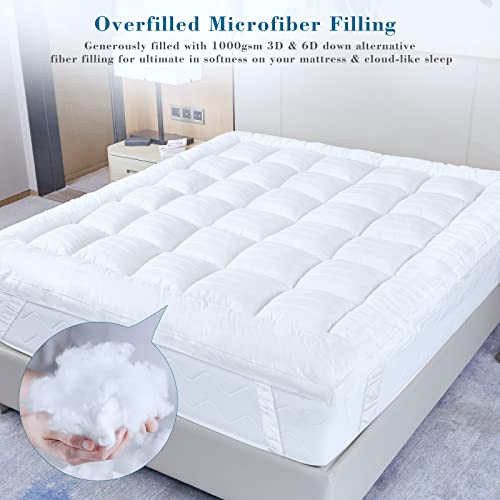 Topper per letto matrimoniale 100% cotone, extra spesso e morbido in jacquard con 4 cinghie angolari elastiche profonde sui 4 lati, design cucito in scatola, imbottitura uniforme, lavabile in - Funzionalità e accessori