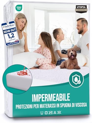 Utopia Bedding Coprimaterasso Matrimoniale Impermeabile 160 x 200 x 30 cm, Viscosa, Oeko-Tex Certified, Proteggi Materasso, Traspirante, Tutto Intorno Elastico - Design e materiali