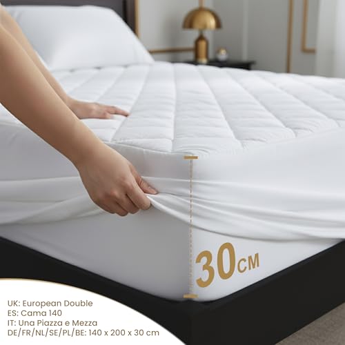 Utopia Bedding Coprimaterasso Trapuntato, Gonna Elastica Coprimaterasso, Vestibilità Extra Profonda Fino a 30 CM con Motivo a Diamante (140x200 cm, Bianco) - Funzionalità e accessori