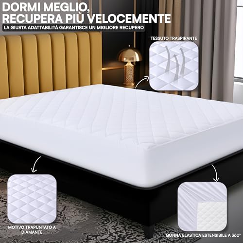 Utopia Bedding Coprimaterasso Trapuntato, Gonna Elastica Coprimaterasso, Vestibilità Extra Profonda Fino a 30 CM con Motivo a Diamante (140x200 cm, Bianco) - Dettaglio recensione 4