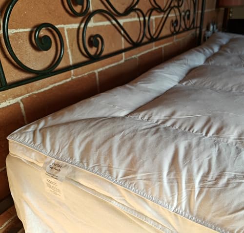 Vico Casa® Topper letto matrimoniale PIUMETTA 160x190cm - alto 5cm, in piuma bianca naturale; tessuto 100% cotone; 4 elastici laterali - Prova pratica